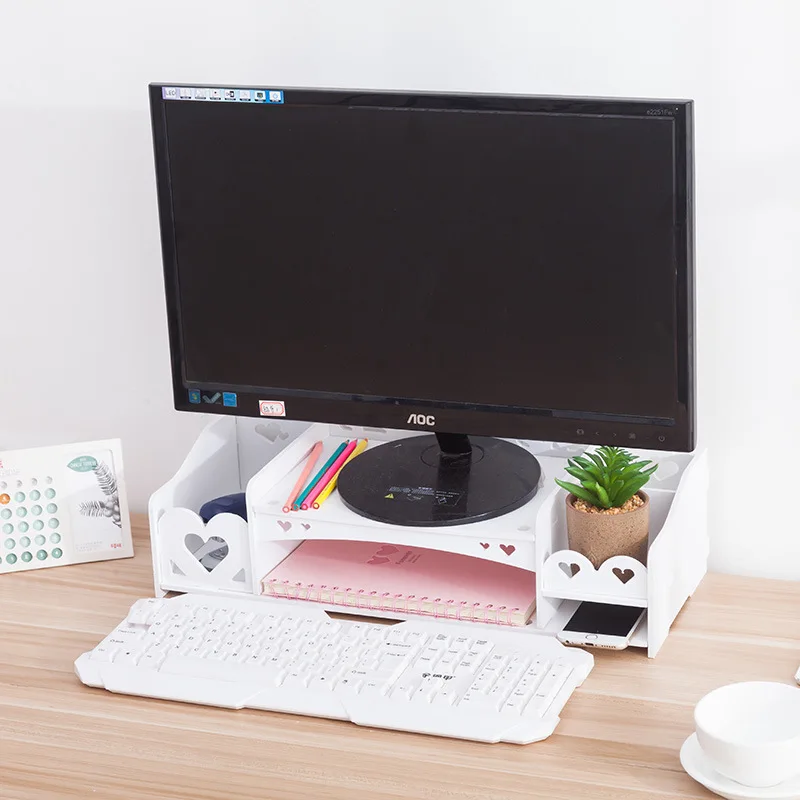 

Computer Increased Frame Office Desktop Table Drawer Storage Box Neck Protector LCD Screen Display Elevated Shelf Wooden Rack