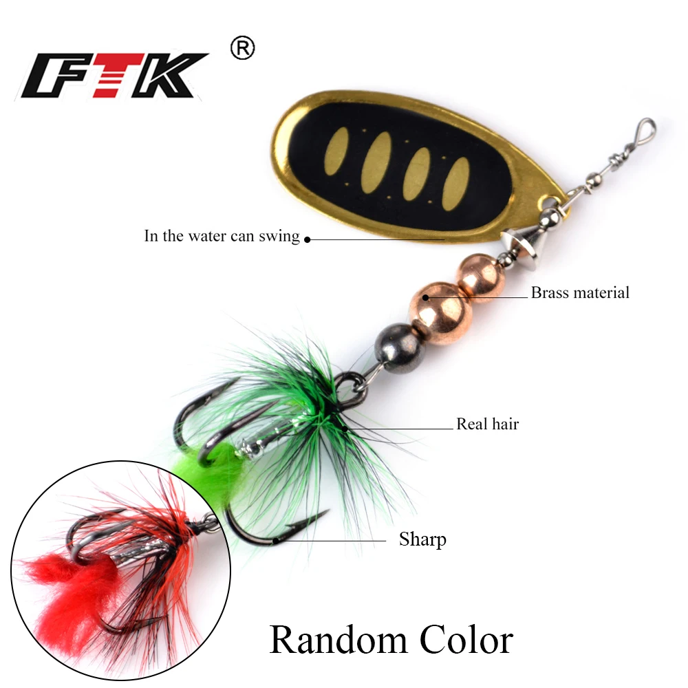 

2021NEW FTK Fish Hook With Monofilament Metal Plate Brass Material Sharp Hook Feather Oval Willow Leaf Blades Ring Swing Up Down