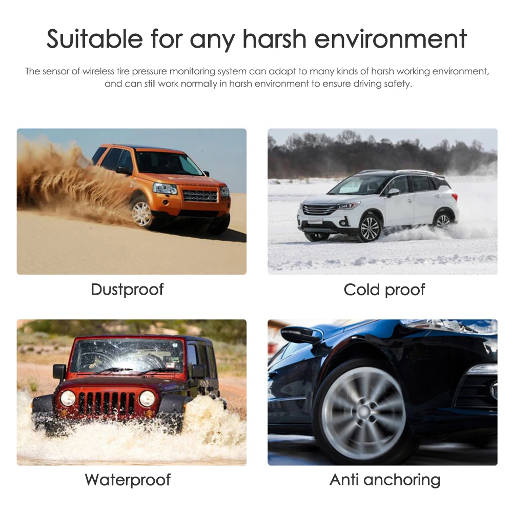 

AN-11 Solar Car TPMS Touch Switch Auto Tire Pressure Monitorer Auto Time Voice Alarm Warning System Built-in Lithium Battery