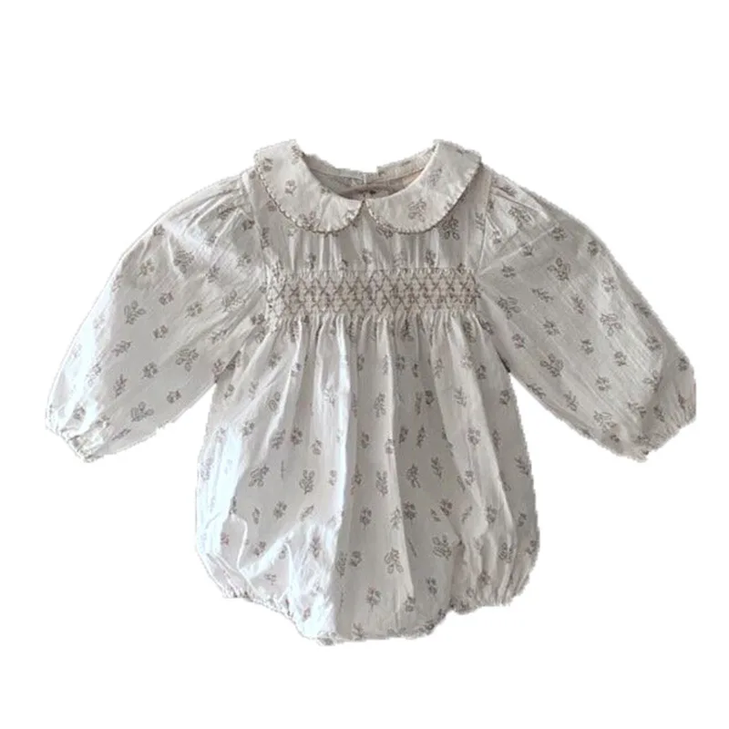 

Korea Children's Clothes 2021 Spring Newborn Baby Long Sleeve Floral Doll Collar Princess Romper Sister Outfit