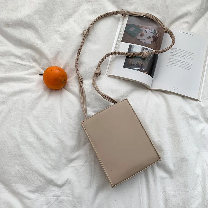 Женские модные квадратные сумки через плечо с вязаным ремнем из твердой кожи