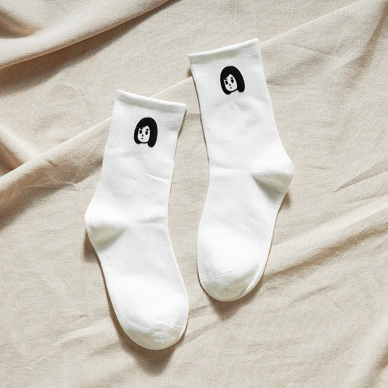 

Korean Harajuku Women White Black printing cartoon animals Socks meias Girl Cotton Funny Socks Chaussette Femme