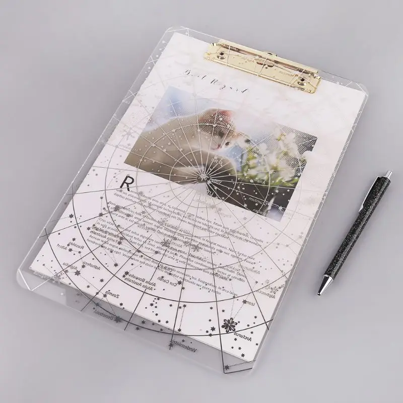 

A4 Starry Sky Transparent Clipboard Writing Pad File Folders Document Holders School Office Stationery Dropship