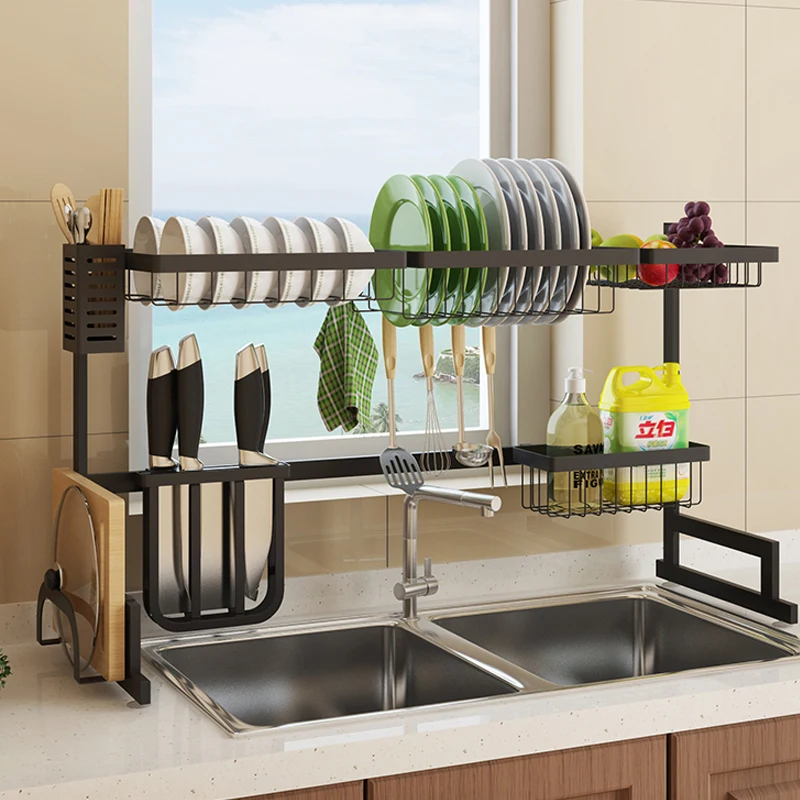 

Black Stainless Steel Sink Rack Drying Dish Rack Drain Kitchen Rack Supplies Storage Sink Put Dish Rack Cupboard