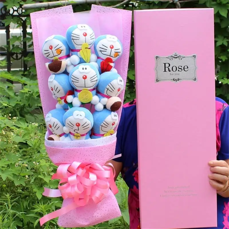 Модная милая плюшевая игрушка в виде животного Дораэмон + Искусственные розы