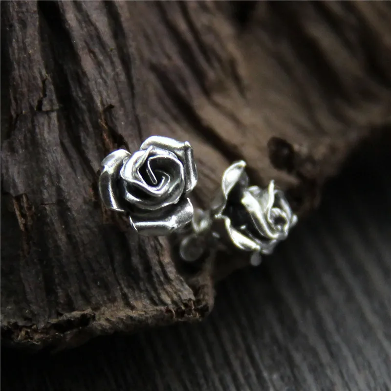 

Gothic Style Silver Color Metal Rose Stud Earrings for Women's Fashion Cocktail Party Punk Jewelry Girls Cool Earrings