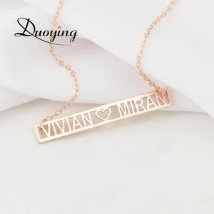 Массивные персонализированные ожерелья с подвесками с названиями пар, на заказ, римские цифры, дата, греческие буквы, полый стержень, ожерелье, ручная работа, ювелирные изделия