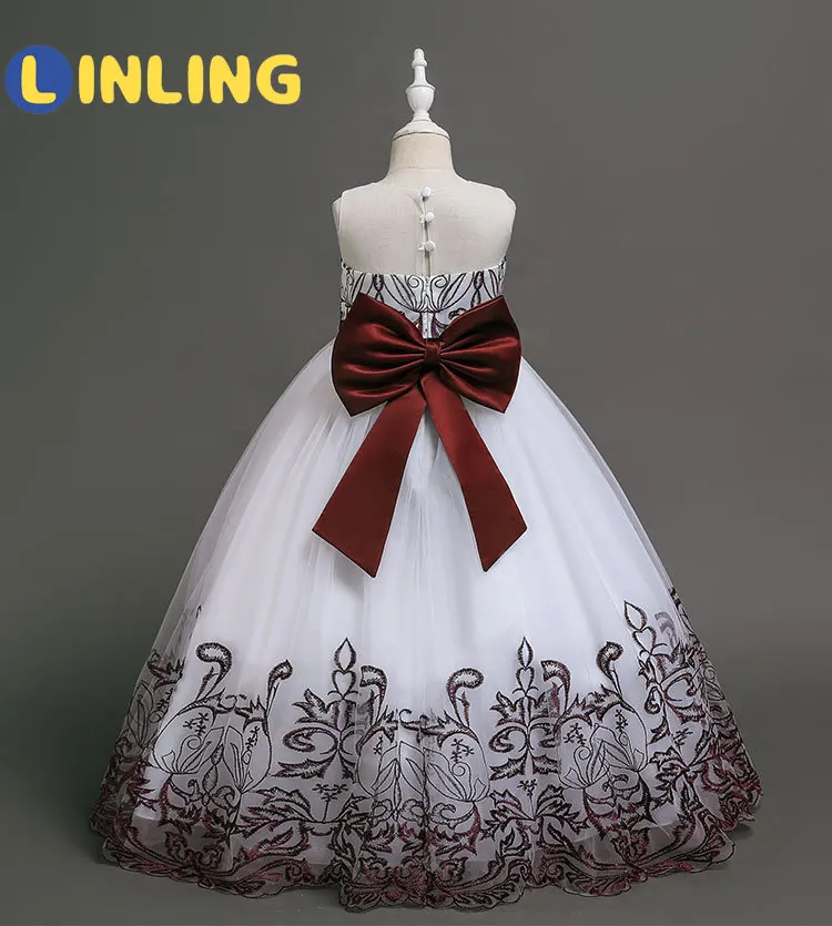 

LINLING Grace Girls White Princess Dress Black Lace Costume Birthday Party Clothes Children Halloween Long Costume Dress 681