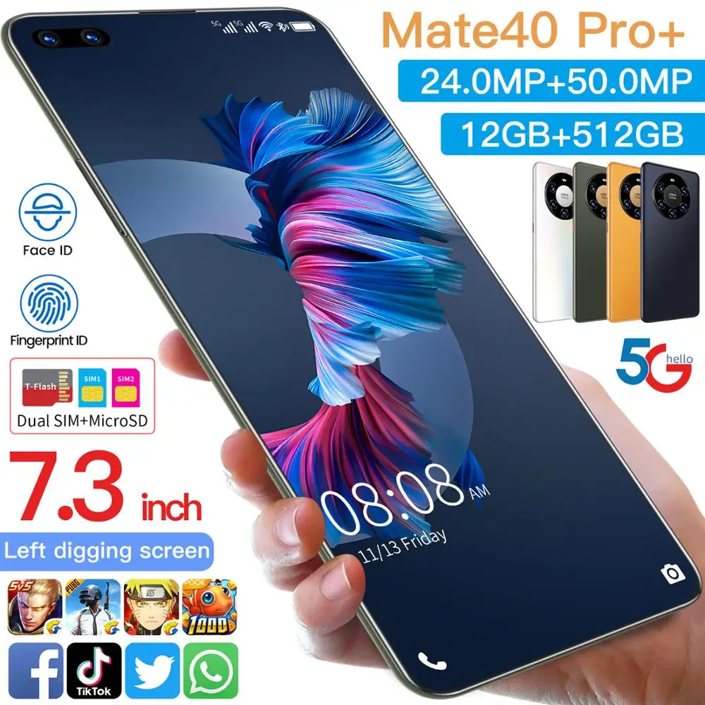 Mate40 Pro +-tel&eacute;fono inteligente versi&oacute;n Global, 2021 pulgadas, 12GB de RAM, 7,3 GB de ROM, 24 + 50MP, 4G, red 5G, 512 mAh, nuevo, 6000-1