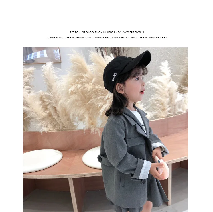

2PCS WLG girls spring clothing set kids gray single breasted coat and ruffle skirt set baby girl fashion party clothes 2-6 years
