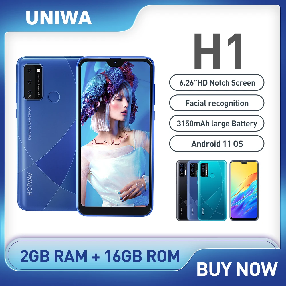 HOTWAV H1 Mobile Phone Android 11 Quad Core 6.26 inch Cellphone 3000mAh 2GB 16GB Dual SIM WCDMA Smartphone