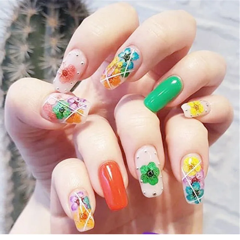 Натуральный высушенный цветок лепесток 3D украшение для ногтей на колесиках