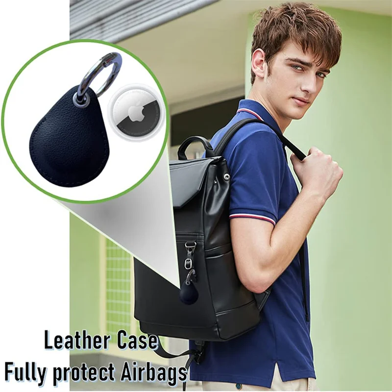 

Luxurious Men Shockproof Protective Case For Apple AirTag Leather Hangable Key Ring For Airtags Luggage Tag Bag Charm Loop