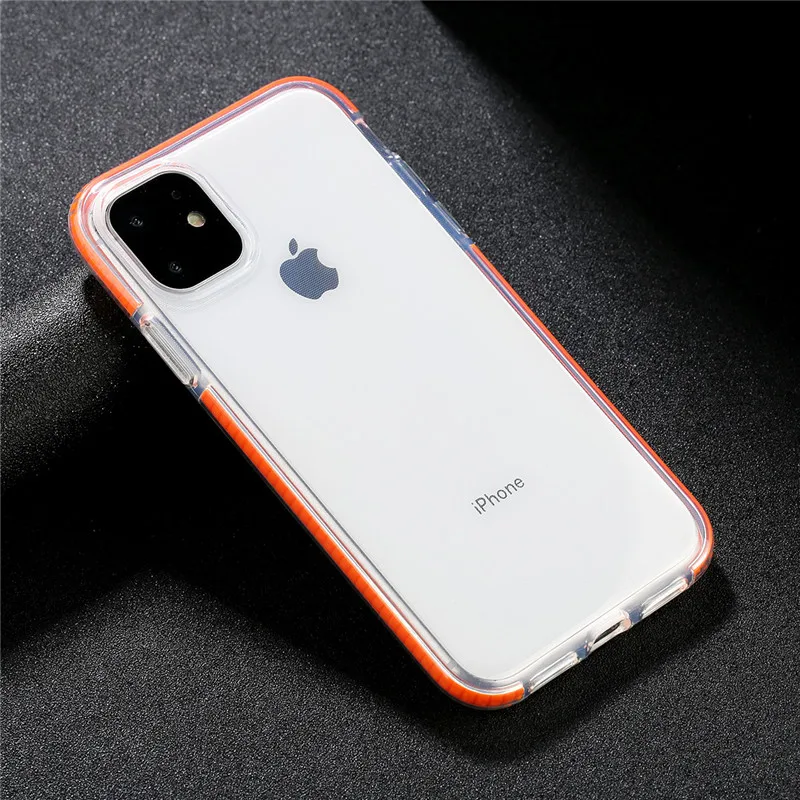 Прозрачный противоударный чехол для телефона iPhone 11 8 Plus X XR XS Max простой чехол для iPhone 7 6S Plus Мягкий ТПУ силиконовый чехол - Цвет: Оранжевый