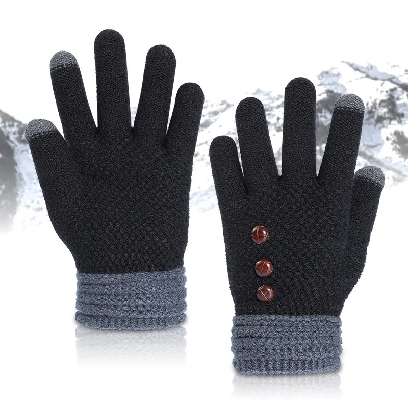 

Зимние мужские вязаные перчатки, высококачественные мужские митенки для сенсорного экрана, утолщенные теплые шерстяные кашемировые перча...