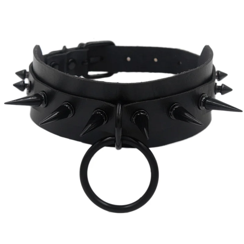 Necklaces  for Women Harajuku Punk Double PU Leather Black Peg Collar Necklace Choker Club Rivet Goth Necklace Women Belt