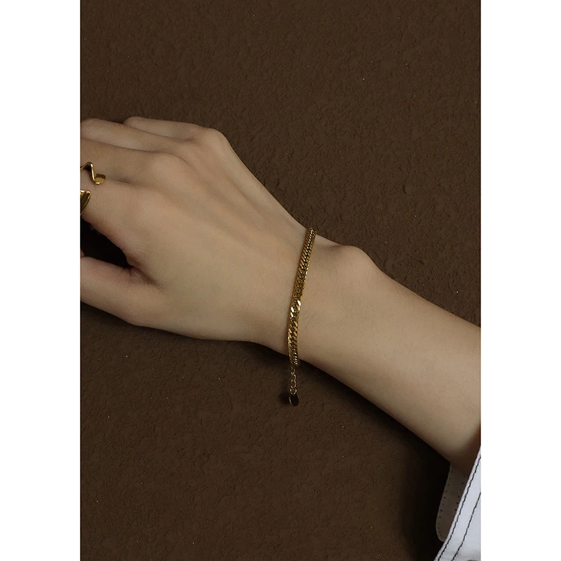 Нержавеющая сталь Боком угловой браслет цепочка Женщины Золото преувеличенный