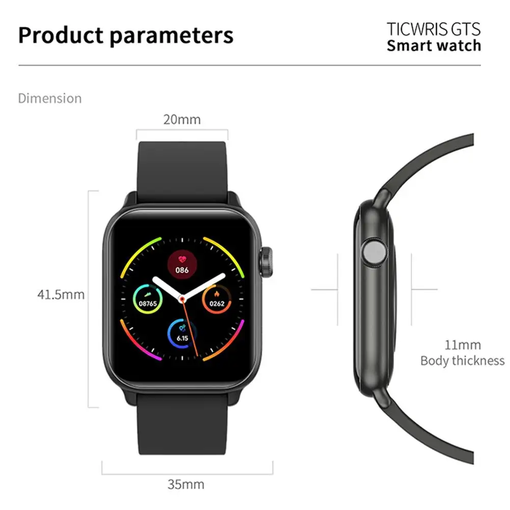 

New TICWRIS GTS Men Women Bluetooth 4.0 Bracelet Body Real-time Temperature Measurement Heart Rate Waterproof Sport Smart Watch