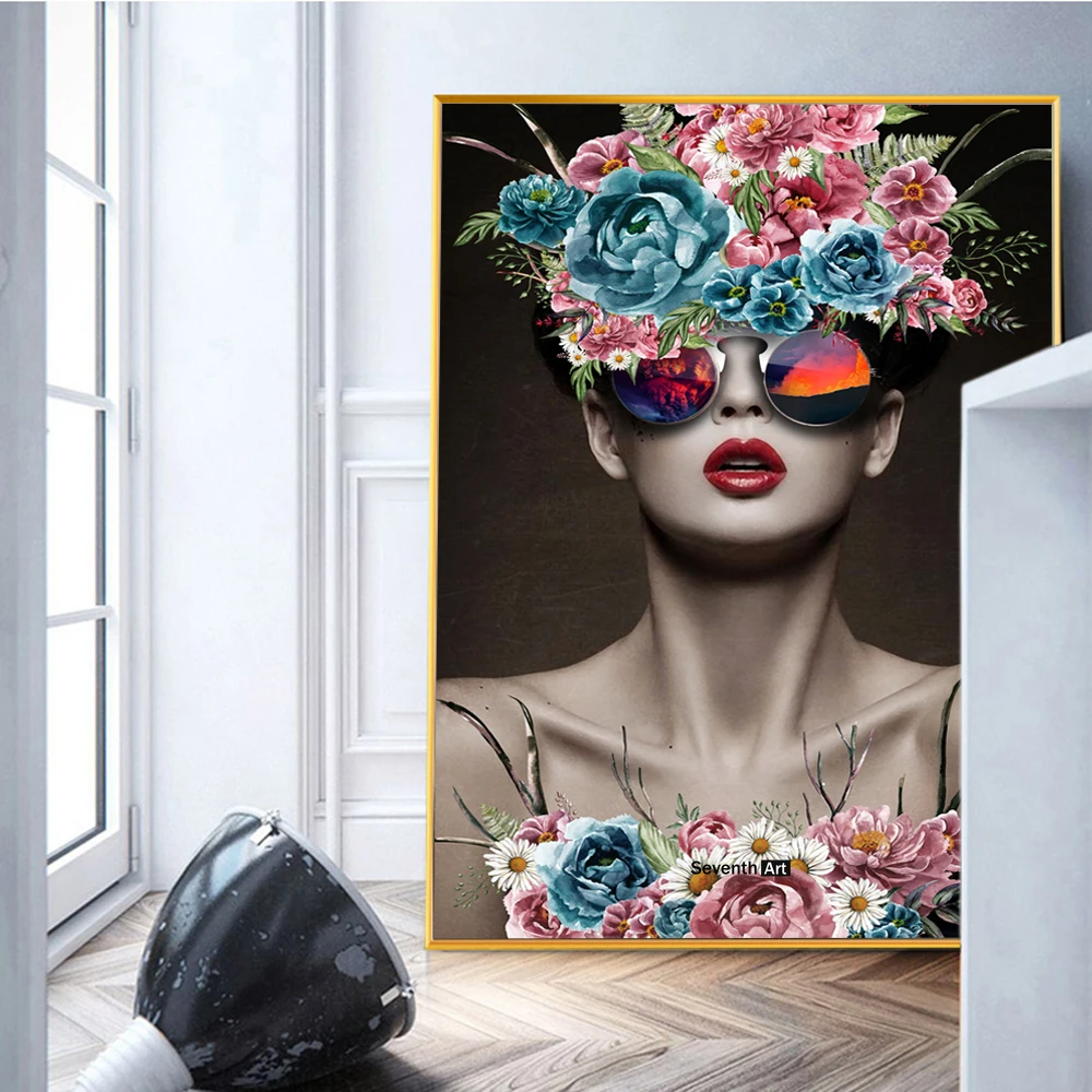 

Abstract Flower Fairy Poster Beauty Wall Art Canvas Prints Girl with Glass Flowers Paintings Pop Art Wall Pictures Home Decor