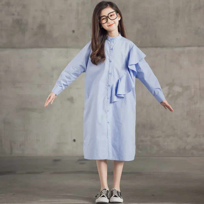 

Детское Хлопковое платье средней длины, на пуговицах, с воланом