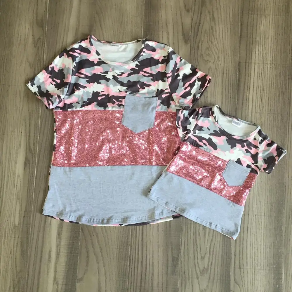 Летние футболки для маленьких девочек одежда розовый Камуфляжный серый