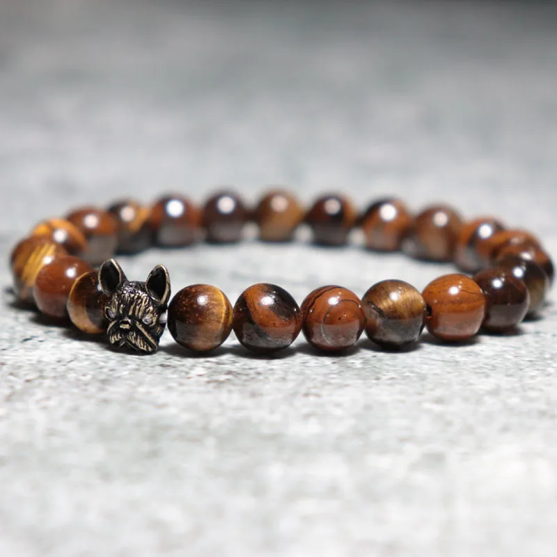 Винтажные бусины из натурального камня французский браслет с фигуркой собаки