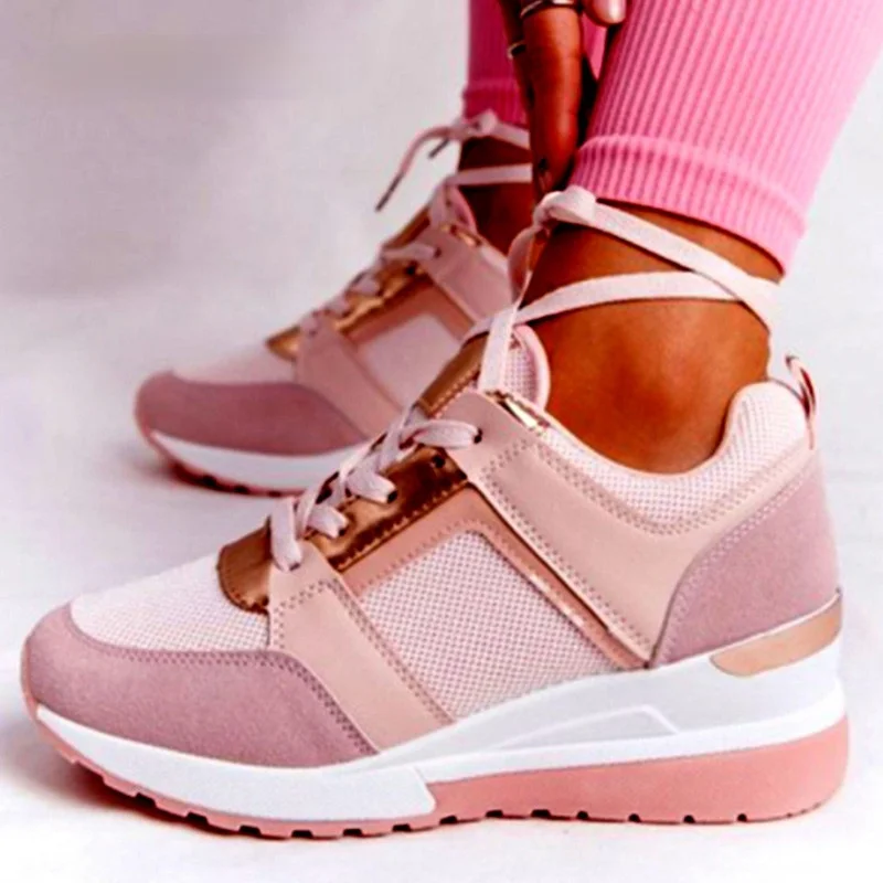 

2021 New Women& Sneakers Breathable Lace-Up Vulcanized Shoes Women Casual Platform Sports Wedges Shoes Ladies Female Footwear