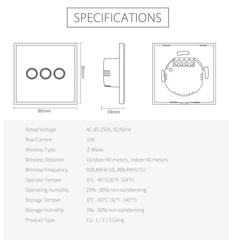 NEO COOLCAM 3CH Zwave Plus сенсорный настенный выключатель света 3 банды домашней автоматизации ЕС 868,4 МГц
