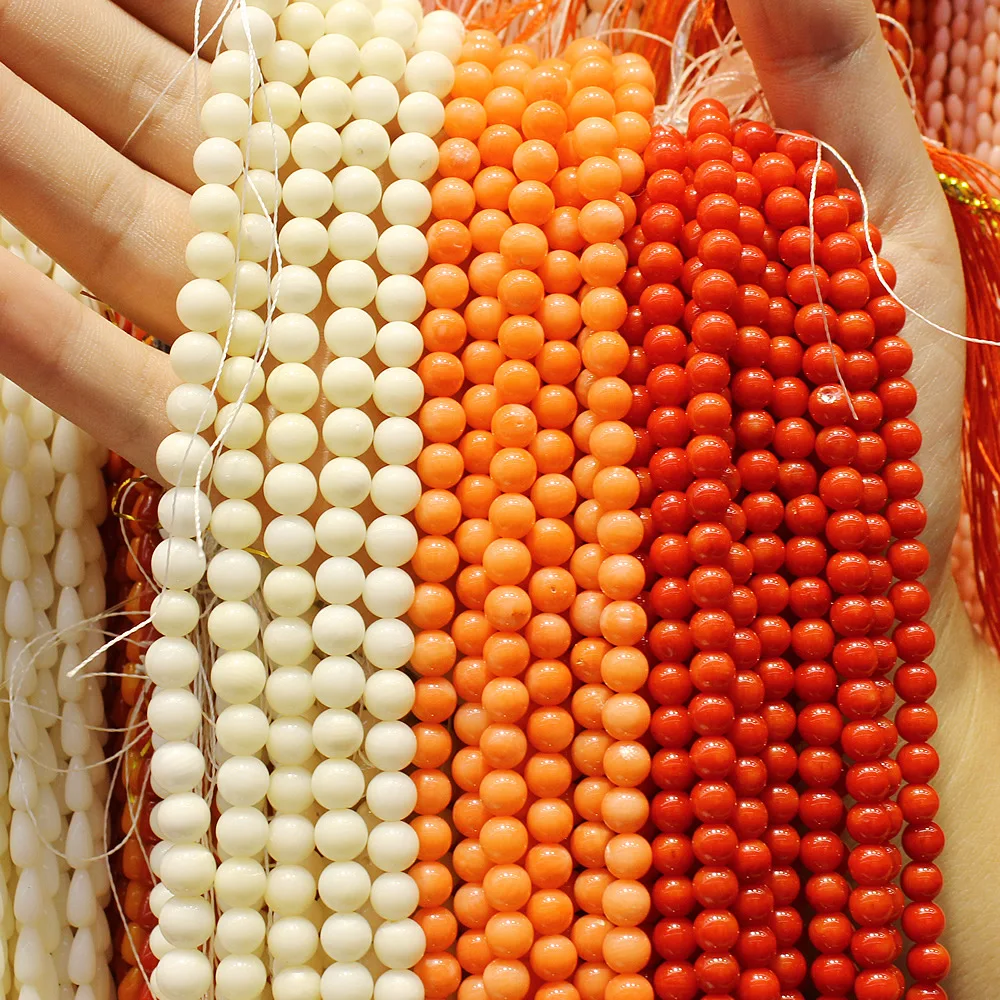Коралловые бусины россыпью 4/5/6 мм круглые Красной и оранжевой формы на ваш выбор