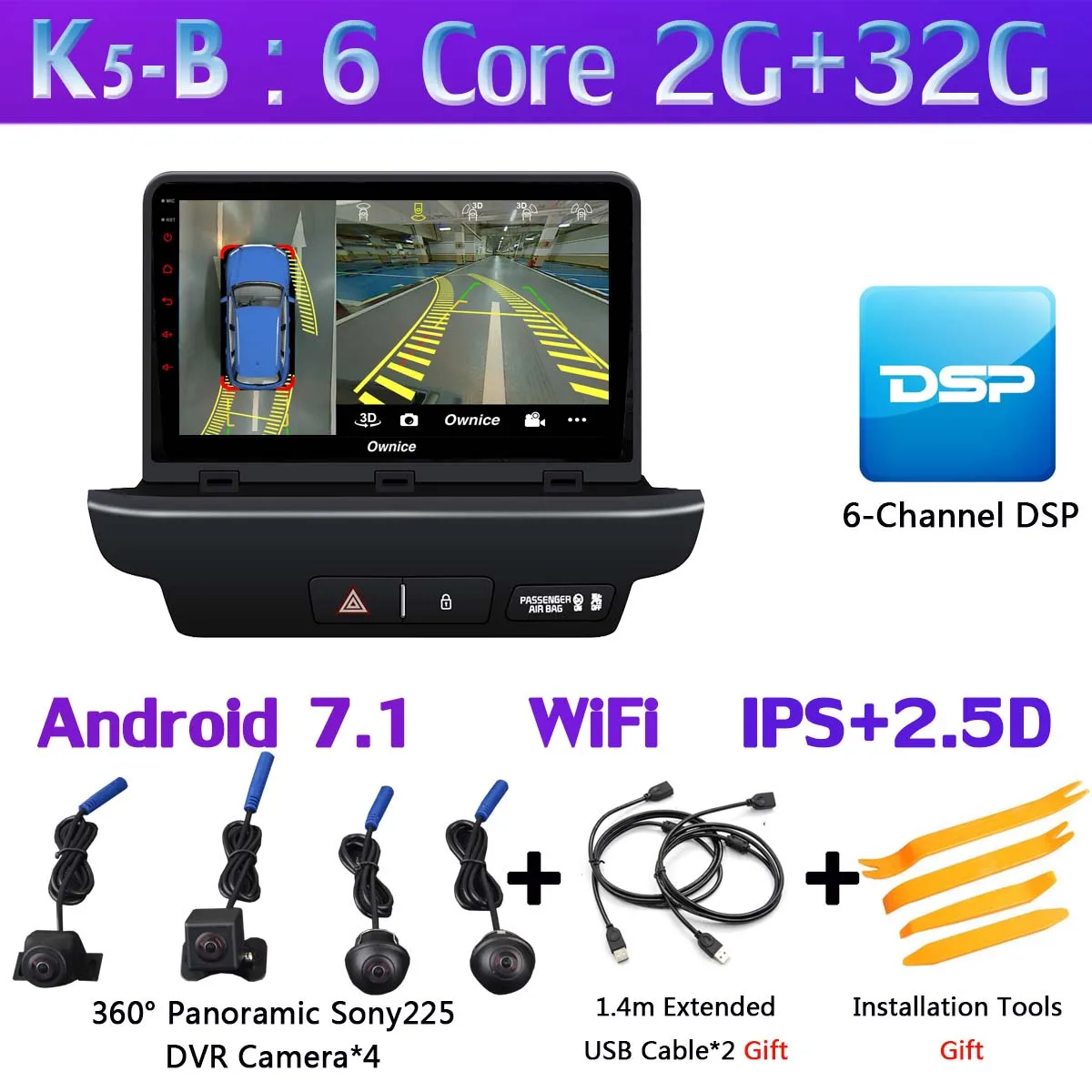 K5-B 360 ° панорамный 4G WiFi Android 9,0 8Core 4G+ 64G Автомобильный мультимедийный плеер gps навигация компактное минирадио CarPlay для Kia CEED - Цвет: K5-B