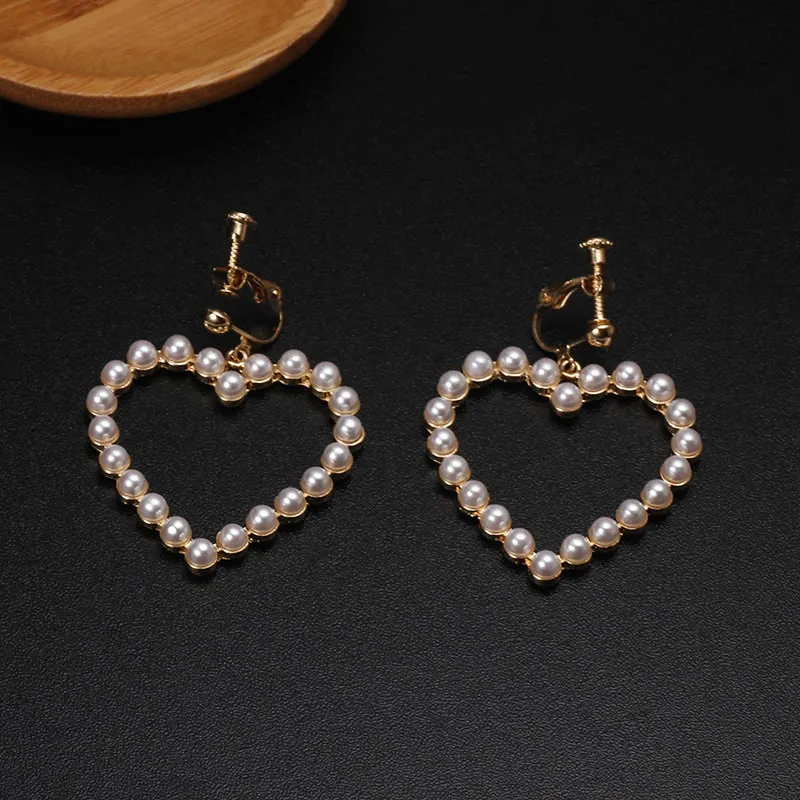 Серьги-кольца женские с жемчугом в форме сердца | Украшения и аксессуары