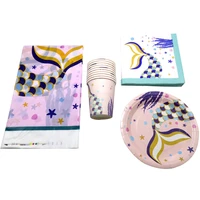 122pcslot mermaid theme table cover plates cups happy birthday party decoration tableware set baby shower tablecloth napkins