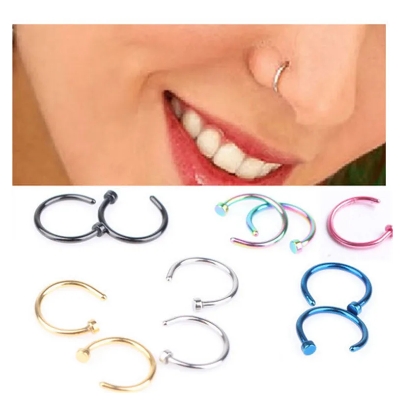 

2Pcs/set U Shaped Fake Nose Ring Hoop Unisex Women Septum Rings Stainless Steel Nose Piercing Fake Piercing Punk Body Jewelry
