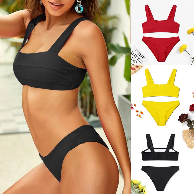Комплект бикини LOOZYKIT с широкими лямками летняя пляжная одежда купальник бандо из