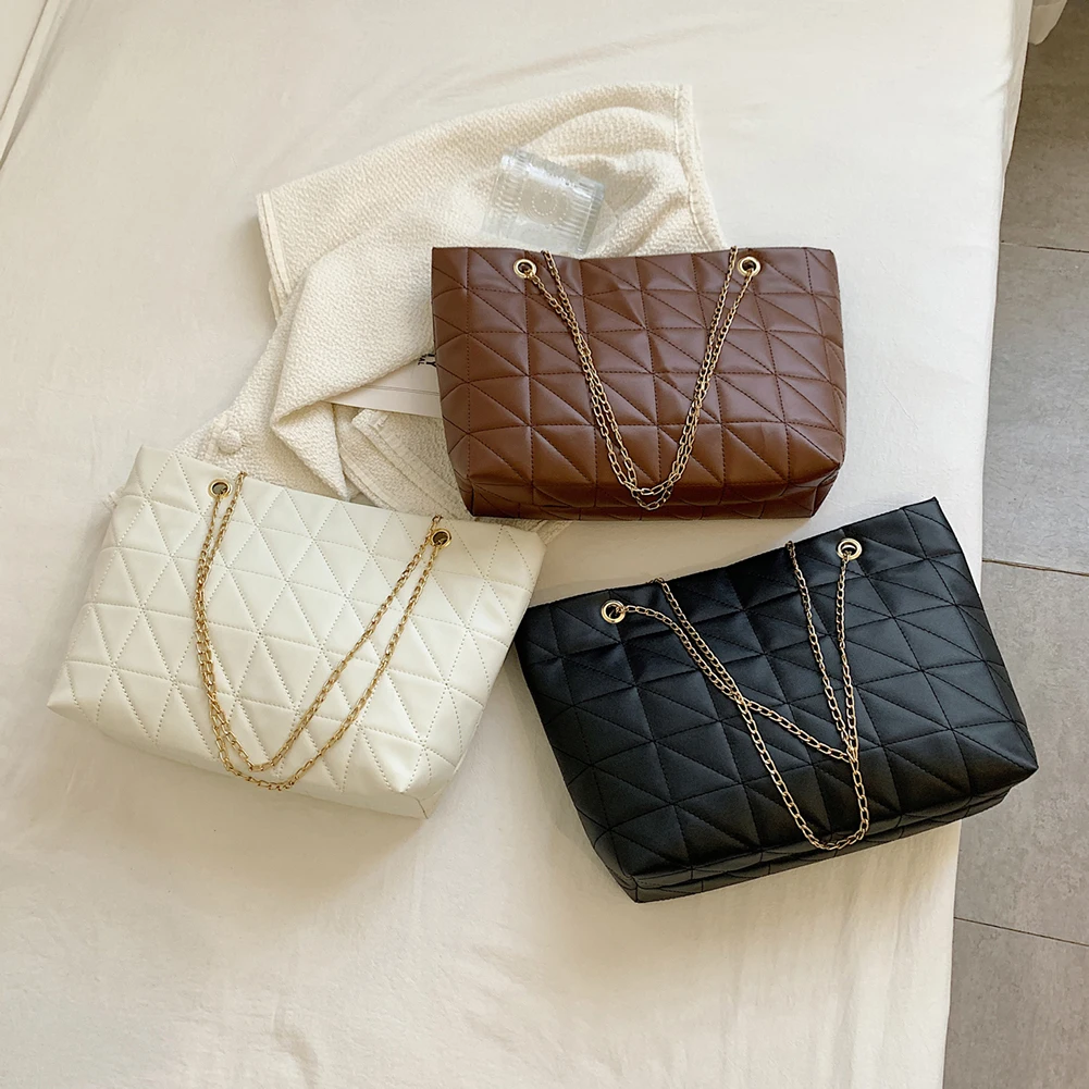 

Embroidery Thread Rhombus Large Luxury Brand Handbags Chain Soft PU Leather Armpit Retro Shoudler Large Square Designer Bag