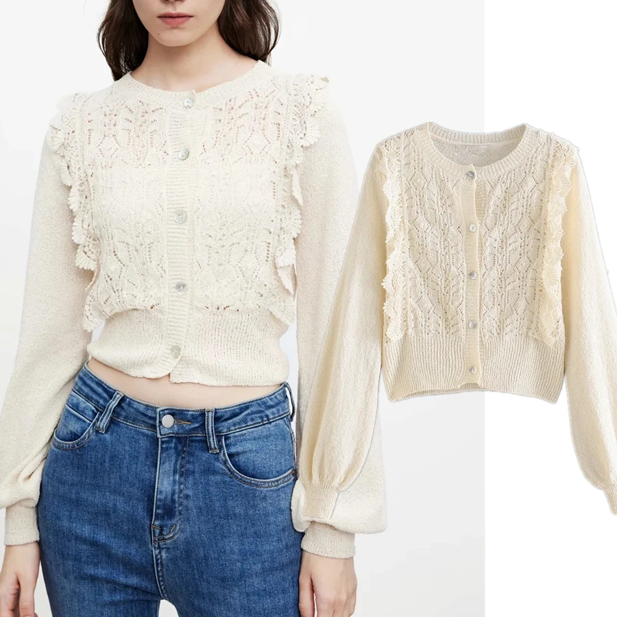 

Withered Winter Sweaters Women Indie Folk Vintage Embroidery Hollow Out Loose Ruffles Knitted Cardigans Women Jacket Women Tops