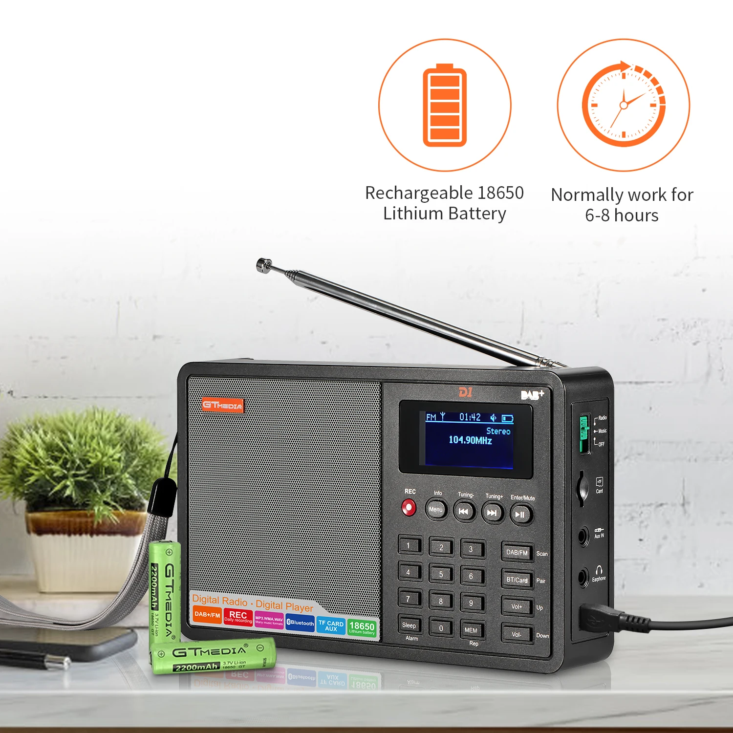 Портативное цифровое радио GTMEDIA D1 поддержка DAB +/FM + BT/карта/AUX многополосный