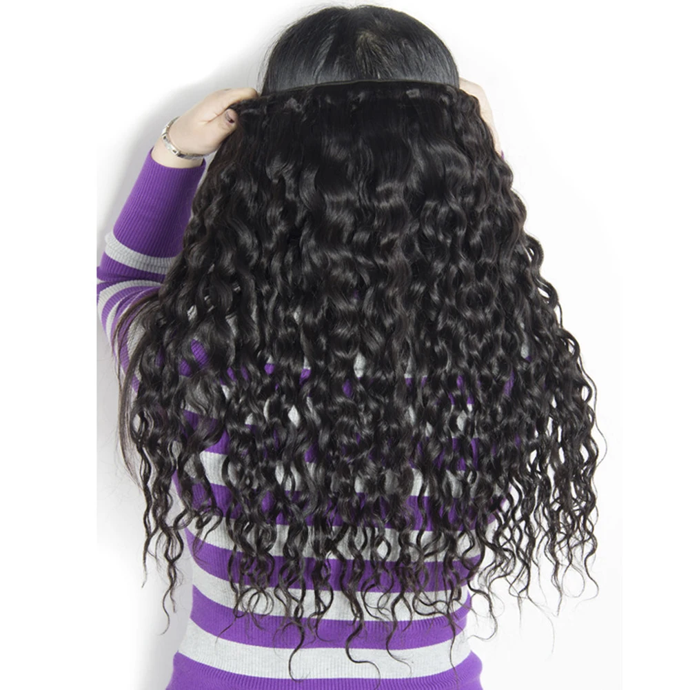 

Yavida Indian hair Water Wave Bundles With Free Part lace closure Non-Remy Human Hair 3 Bundles With 4x4 lace Closure