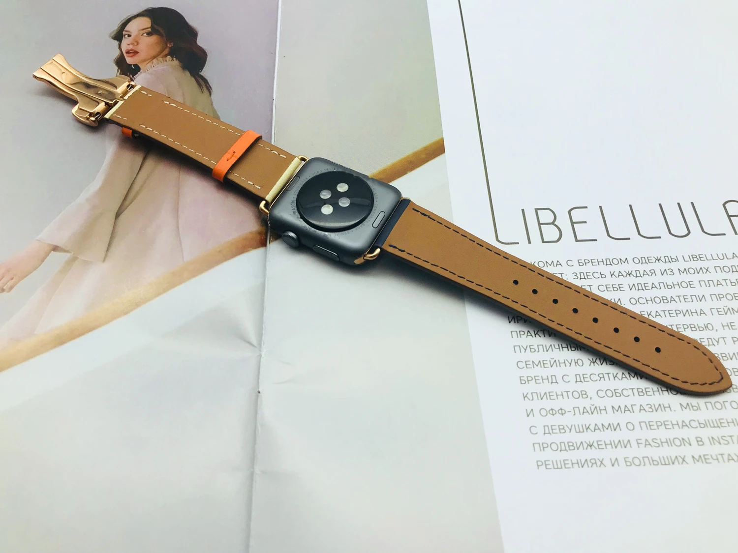 Herm Logo, розовое золото, натуральная кожа, один тур, браслет для часов Apple Watch Series 5 4 44/40 мм, замена для iWatch