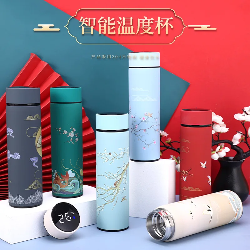 

Chinese Style Guocho Intelligent Straight Body Vacuum Cup Art Tea Stainless Steel Cup Can Be Customized Heat Preservation Cup