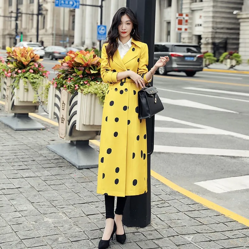 Осенняя ветровка Женская длинная новая желтая тренчкот в британском стиле