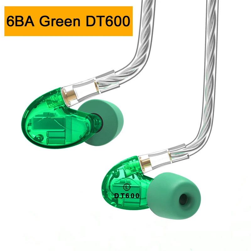 6BA Green DT600 NICEHCK DT600 6BA/DT500 5BA/DT300 3BA привод в ухо наушник 6/5/3 уравновешенного якоря Съемная MMCX спортивные hifi-наушники - Цвет: 6BA Green DT600
