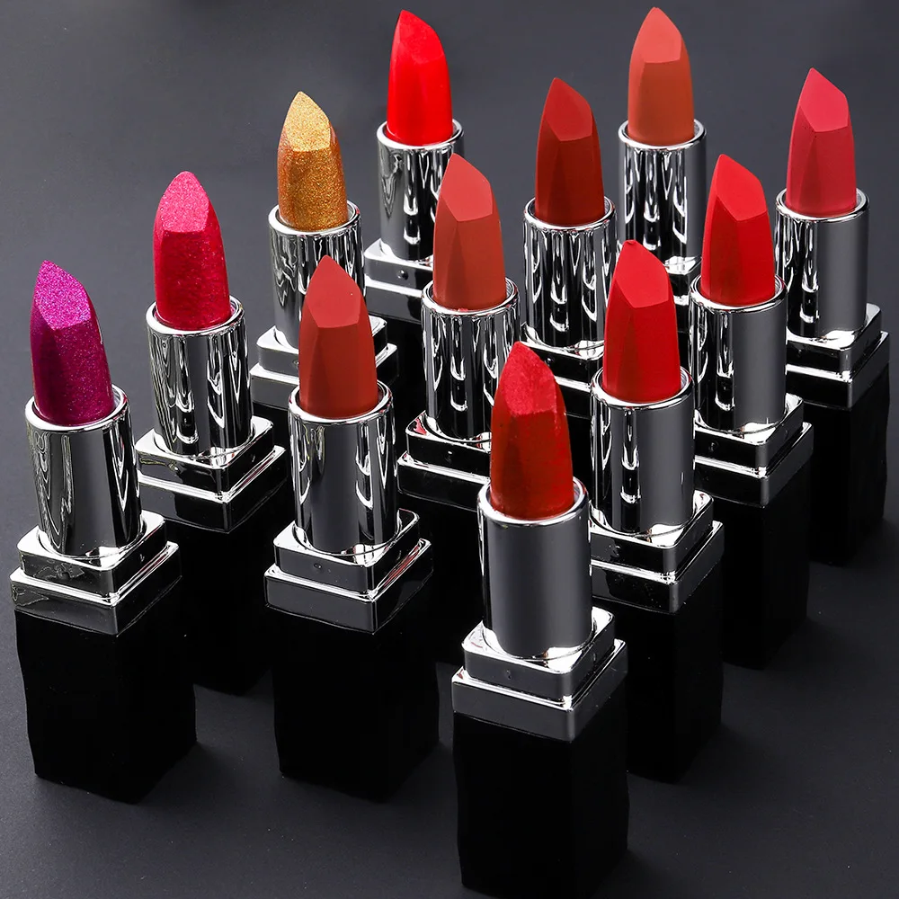 

1PC Sexy Pink Glitter 12 Colors Waterproof Matte Lipstick Long-lasting Red Lip Gloss Makeup Stick Nude Beauty Lip Tint Cosmetics