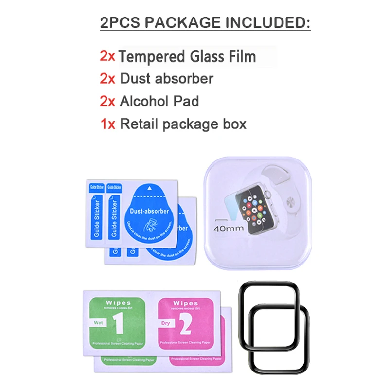 2pcs in one box 3D изогнутые края HD Watch защитная пленка из закаленного стекла для Apple Watch 3 2 1 38 мм 42 мм Защита экрана для iWatch 4/5 40 мм 44 мм - Цвет: 2pcs in one box