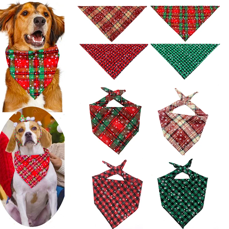 

Dog Bandanas Large Pet Scarf Christmas Double Layer Triangle Scarf Snowflake Printing Cotton Plaid Saliva Towel Pet Neckerchief