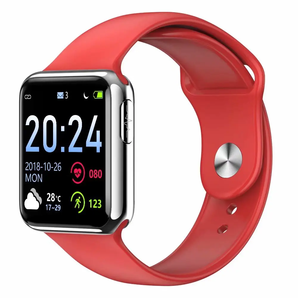 Silver Red Rubber ECG PPG SPO2 Smart Watch with Electrocardiograph ECG Display Heart Rate Blood Pressure Monitor Waterproof Smartwatch Men Women - Цвет: Silver Red Rubber