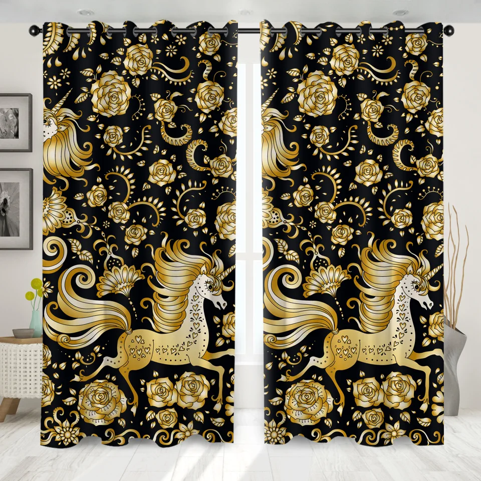 ONGLYP Rainbow Unicorn Curtain for Living Room High Shading Blackout Drapes Bedroom Window Curtains Girls Kids 2 Piece/Set | Дом и сад