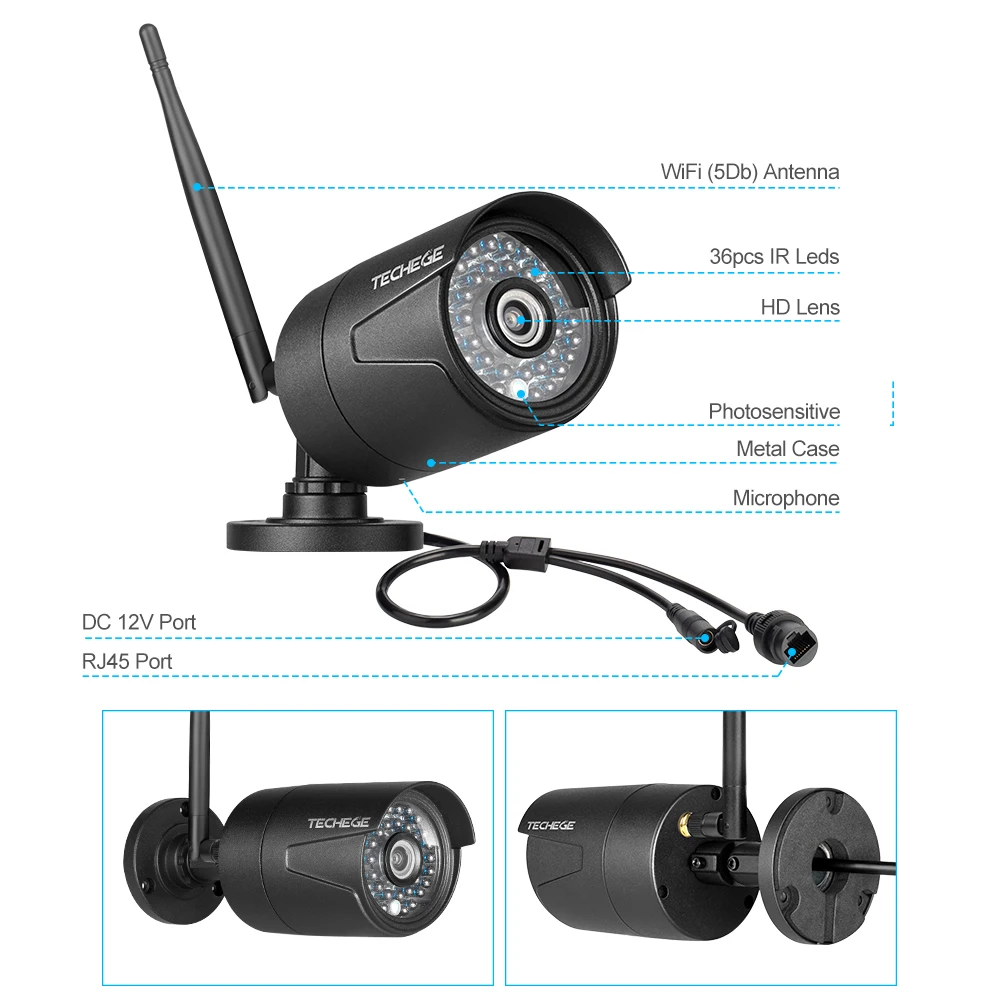 Камера видеонаблюдения Techege беспроводная камера безопасности 8 каналов NVR 3 Мп P2P IP