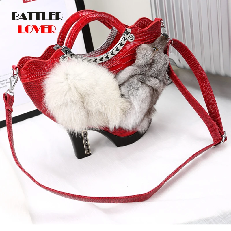

Women Half Moon Bag Creative Shopping Bag Printing Handle Tote Bags Capacity 2020 New Hasp Ladies Fox Fur Cartoon Casual Fashion