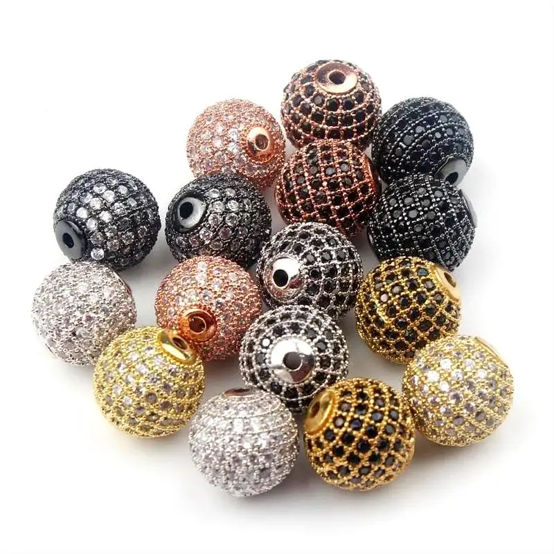 Fashion Metal Brass Micro Pave Crystal CZ Round Space Beads for Jewelry DIY Bracelet Making 3pcs/lot